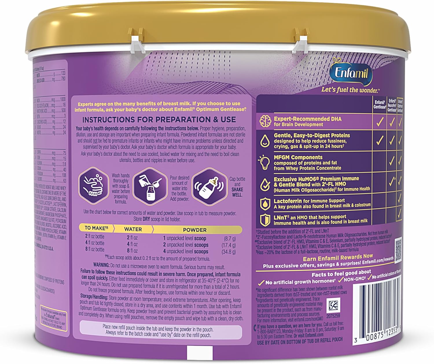 Enfamil Optimum Gentlease Baby Formula, Our Closest Formula to Breast Milk For Fussiness, Crying, Gas & Spit-up, Immune-Supporting Lactoferrin also found in Breast Milk, 19.5 Oz