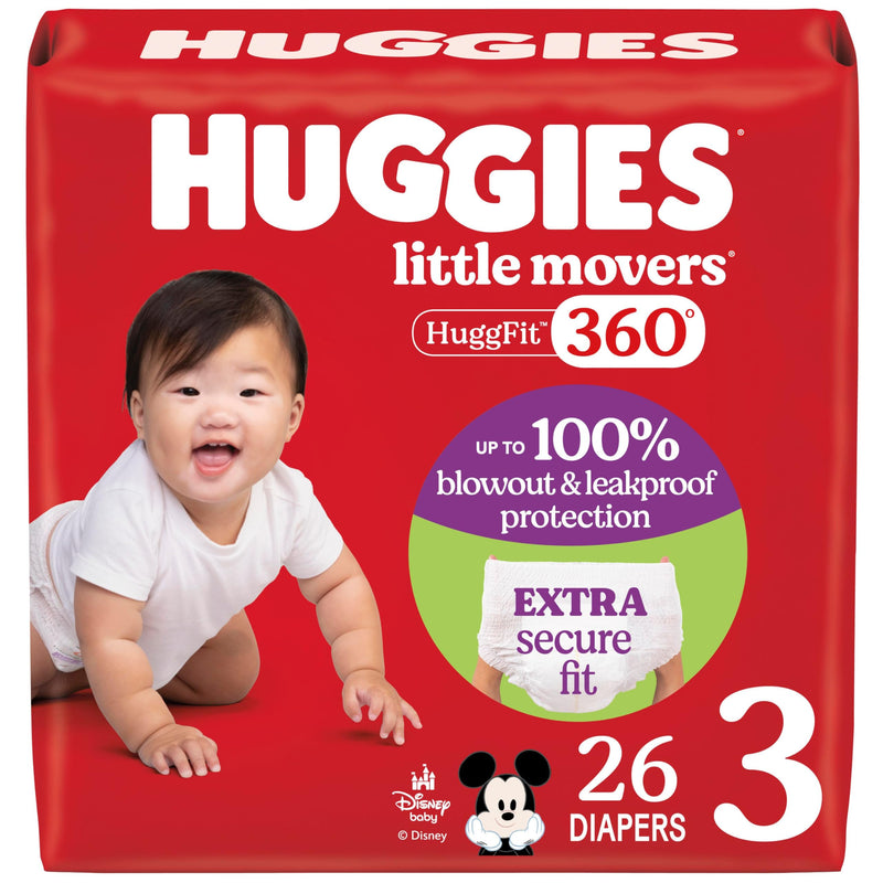 Huggies Size 6 Baby Diapers, Little Movers HuggFit 360° Baby Diapers with 360° Waistband, Size 6 (35+ lbs), 104 Count (2 Packs of 52), Packaging May Vary