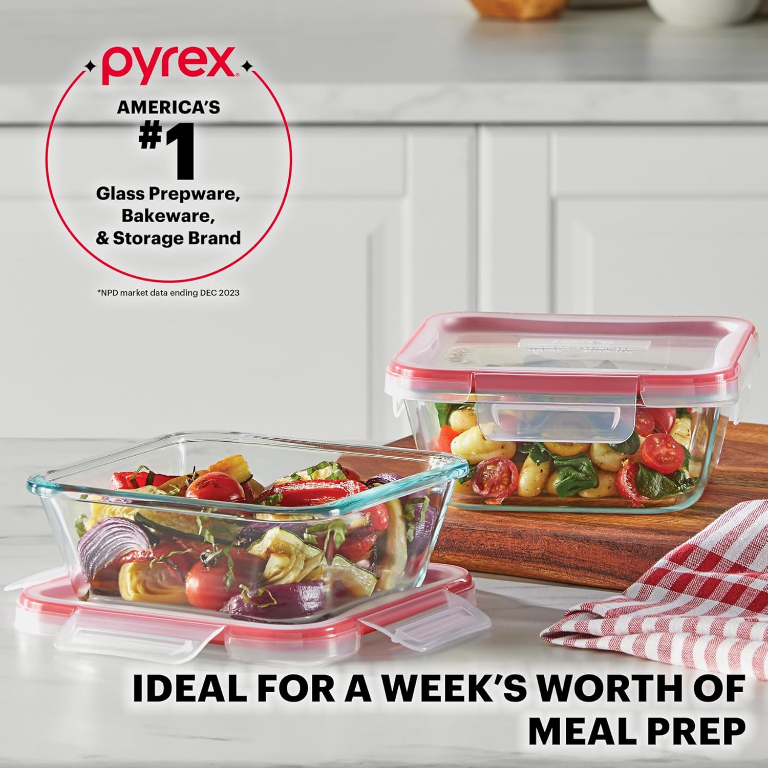 Pyrex Freshlock (5-Pack, 4 Cup) Glass Food Storage Containers Set, Airtight & Leakproof Locking Lids BPA-Free, Meal Prep Containers Set, Freezer Dishwasher Microwave Safe
