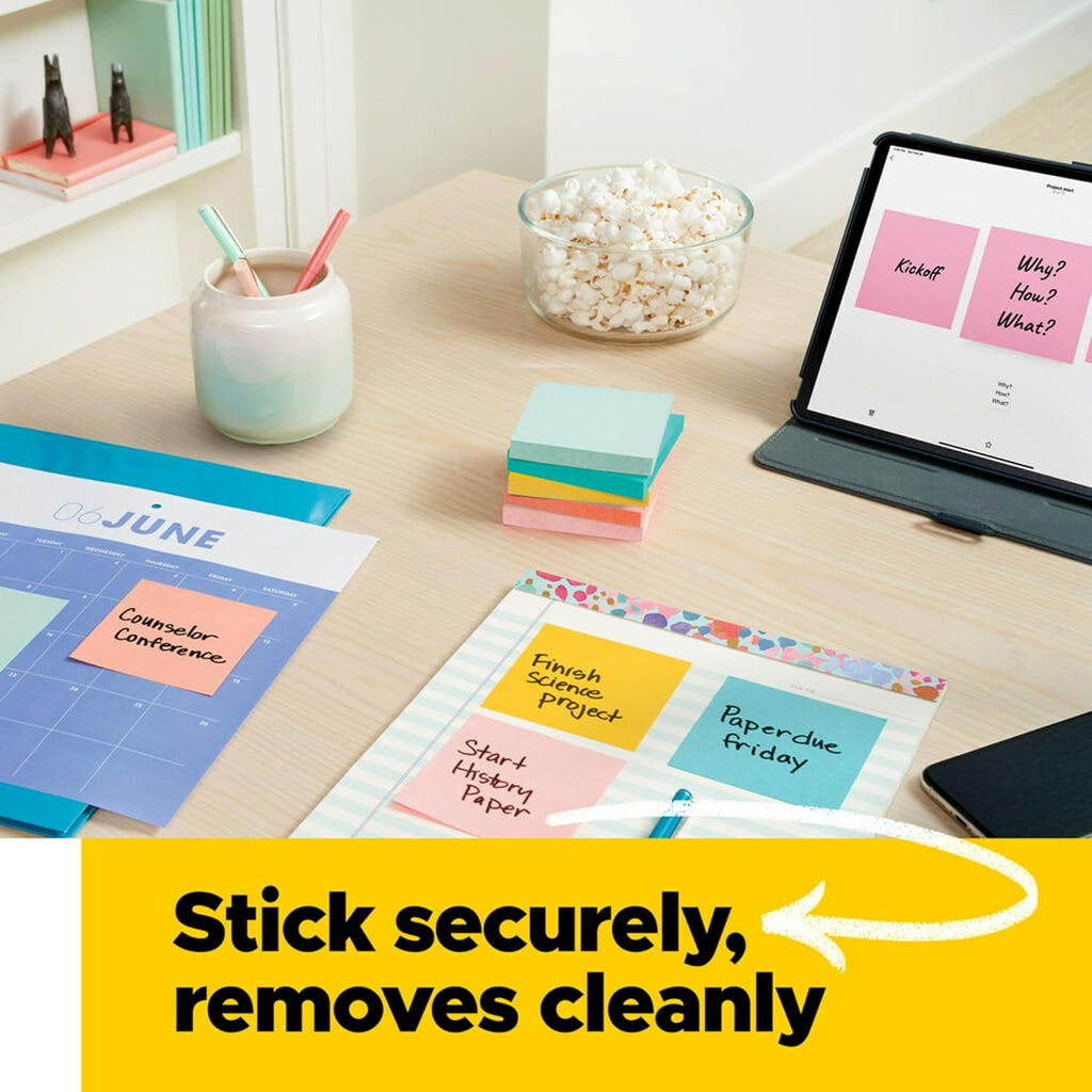 Post-it Notes, 1 3/8 in x 1 7/8 in, 24 Sticky Note Pads, 100 Sheets per Pad, Beachside Café Collection, New Year Organization or Second Semester School Supplies