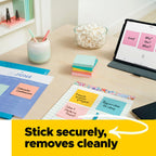 Post-it Notes, 1 3/8 in x 1 7/8 in, 24 Sticky Note Pads, 100 Sheets per Pad, Beachside Café Collection, New Year Organization or Second Semester School Supplies