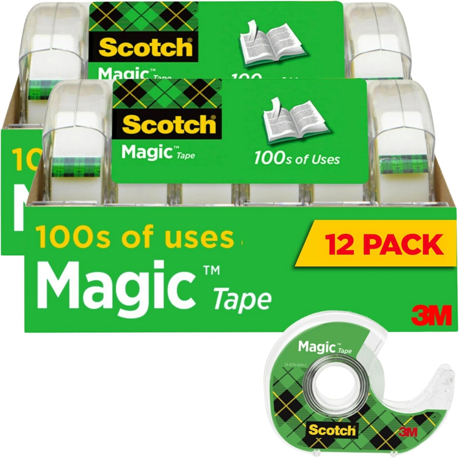 Scotch Magic Tape, Invisible, Repair Christmas Cards and Use as Holiday Gift Wrap Supplies for Christmas, 6 Tape Rolls with Dispensers