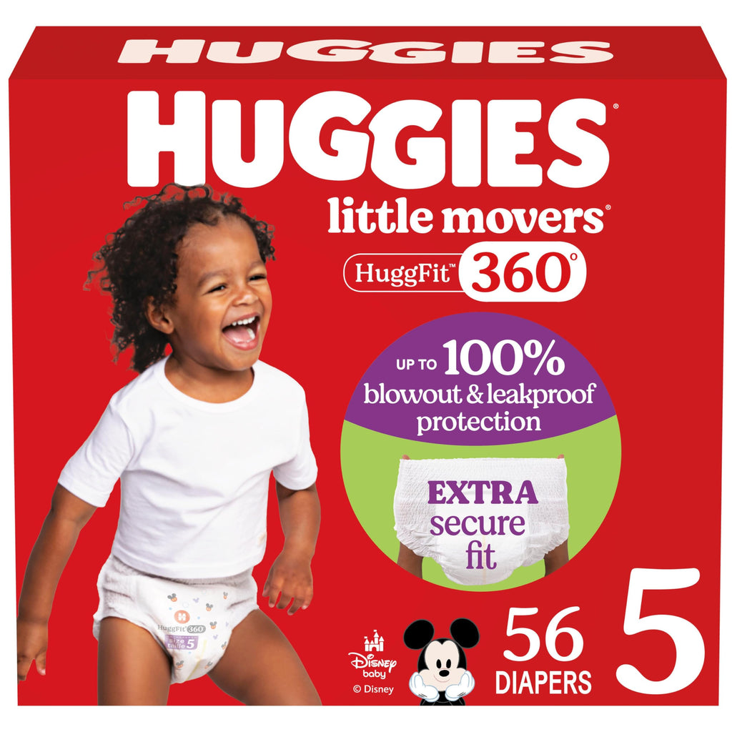 Huggies Size 6 Baby Diapers, Little Movers HuggFit 360° Baby Diapers with 360° Waistband, Size 6 (35+ lbs), 104 Count (2 Packs of 52), Packaging May Vary