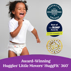 Huggies Size 6 Baby Diapers, Little Movers HuggFit 360° Baby Diapers with 360° Waistband, Size 6 (35+ lbs), 104 Count (2 Packs of 52), Packaging May Vary