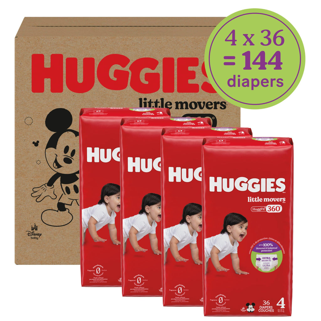 Huggies Size 6 Baby Diapers, Little Movers HuggFit 360° Baby Diapers with 360° Waistband, Size 6 (35+ lbs), 104 Count (2 Packs of 52), Packaging May Vary