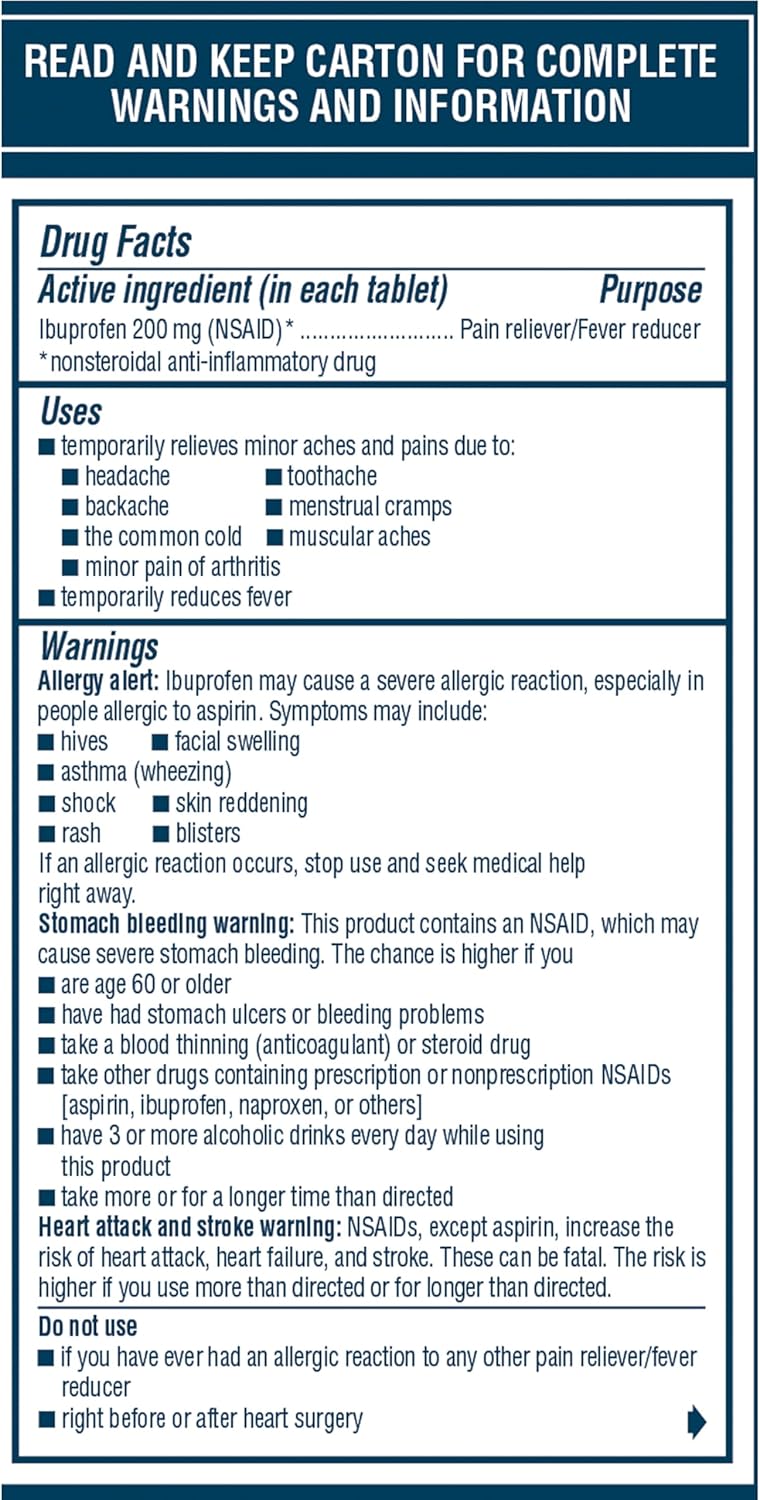 Advil Pain Reliever and Fever Reducer, Pain Relief Medicine with Ibuprofen 200mg for Headache, Backache, Menstrual Pain and Joint Pain Relief - 200 Coated Tablets