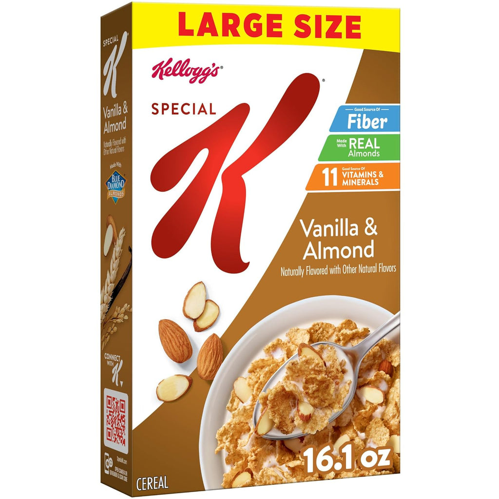 Kellogg's Special K Vanilla and Almond Breakfast Cereal, Good Source of Fiber, Large Size, 16.1 oz