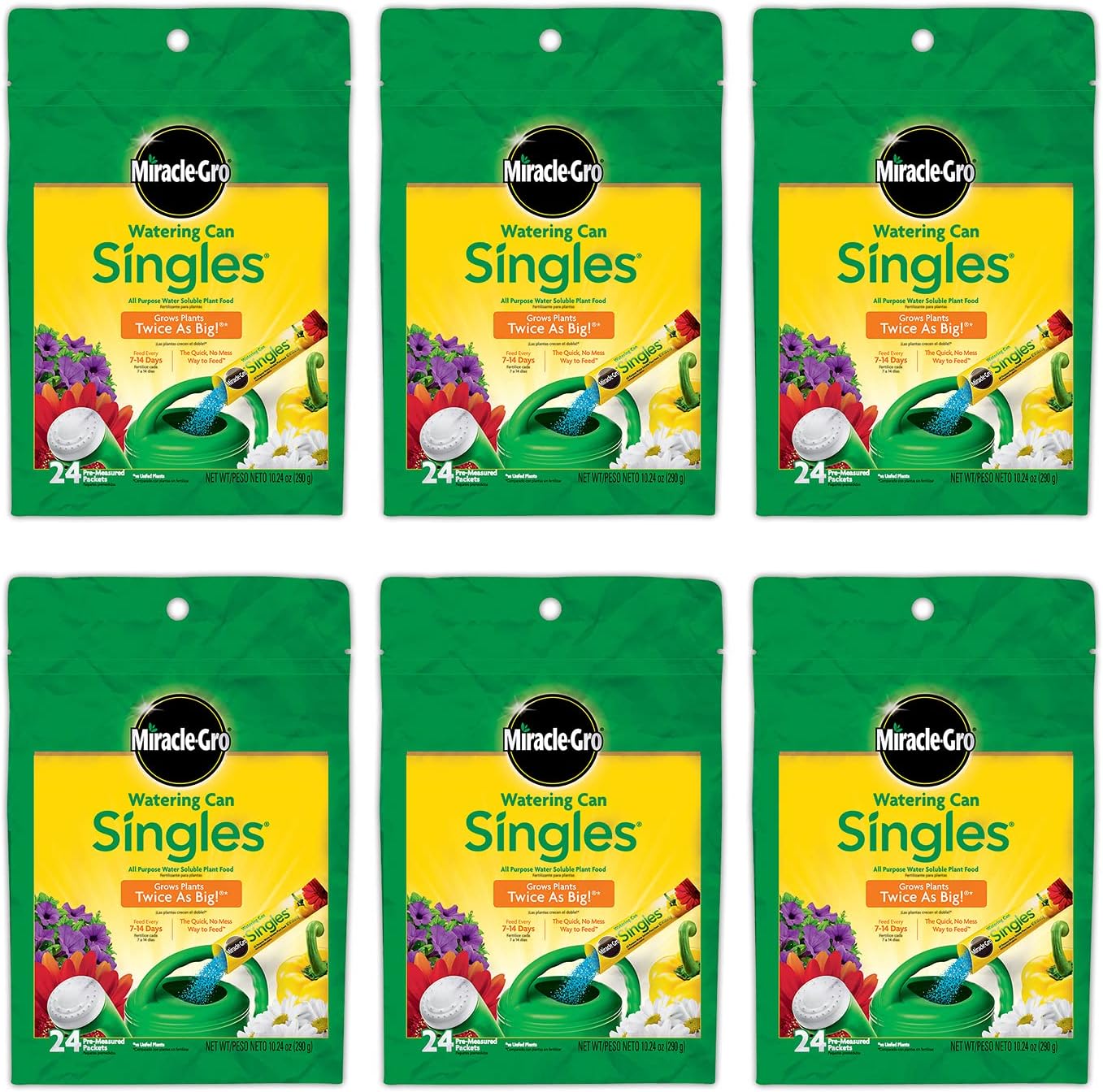 Miracle-Gro Watering Can Singles All Purpose Water Soluble Plant Food, For Flowers, Vegetables, Houseplants, Trees, Indoor and Outdoor Plants, 24 Packets