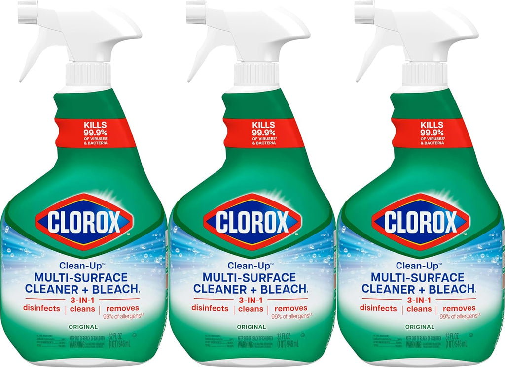 Clorox Clean-Up Multi-Surface Cleaner with Bleach, Original, Spray Bottle, 32 Fl Oz., Pack of 3