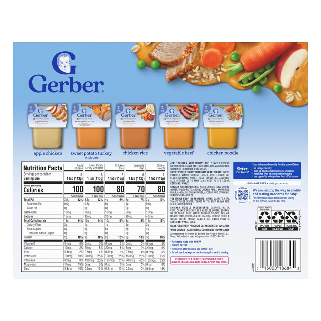 Gerber Stage 2 Baby Food, Nourishing Blends Tubs, Baby Puree, Variety Pack, 32PK