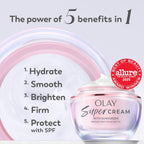 Olay Super Cream with Sunscreen SPF 30, Lightweight Face Moisturizer with Sun Protection, 5-in-1 Skin Care Benefits - Hydrating, Brightening, Firming - Niacinamide, Vitamin C, Collagen Peptide, 1.7 oz