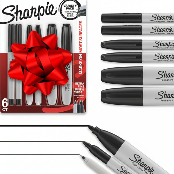 Sharpie Permanent Markers Variety Pack, Includes Chisel, Fine, and Ultra-Fine Tips, Marker Set, Writing, Coloring, Poster, Office, School Supplies, Black, 6 Count