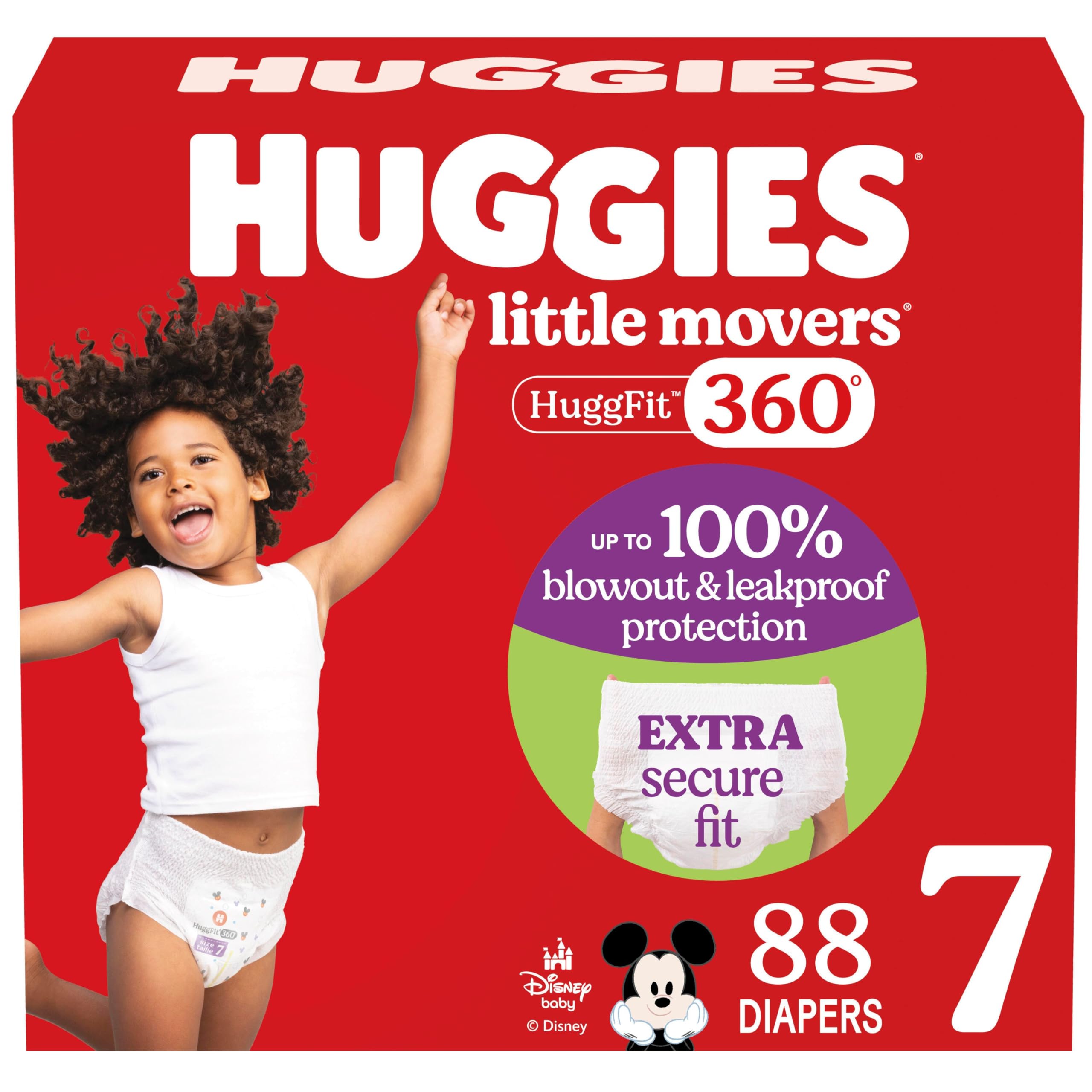 Huggies Size 6 Baby Diapers, Little Movers HuggFit 360° Baby Diapers with 360° Waistband, Size 6 (35+ lbs), 104 Count (2 Packs of 52), Packaging May Vary
