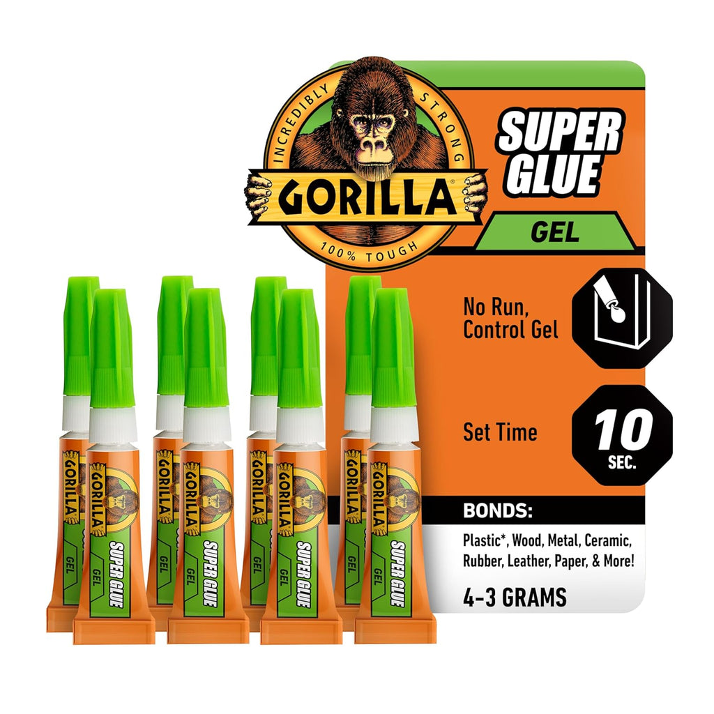 Gorilla Super Glue, Clear Glue, Four 3 Gram Tubes (Pack of 1) - All Purpose and Fast Setting for Projects and Repairs