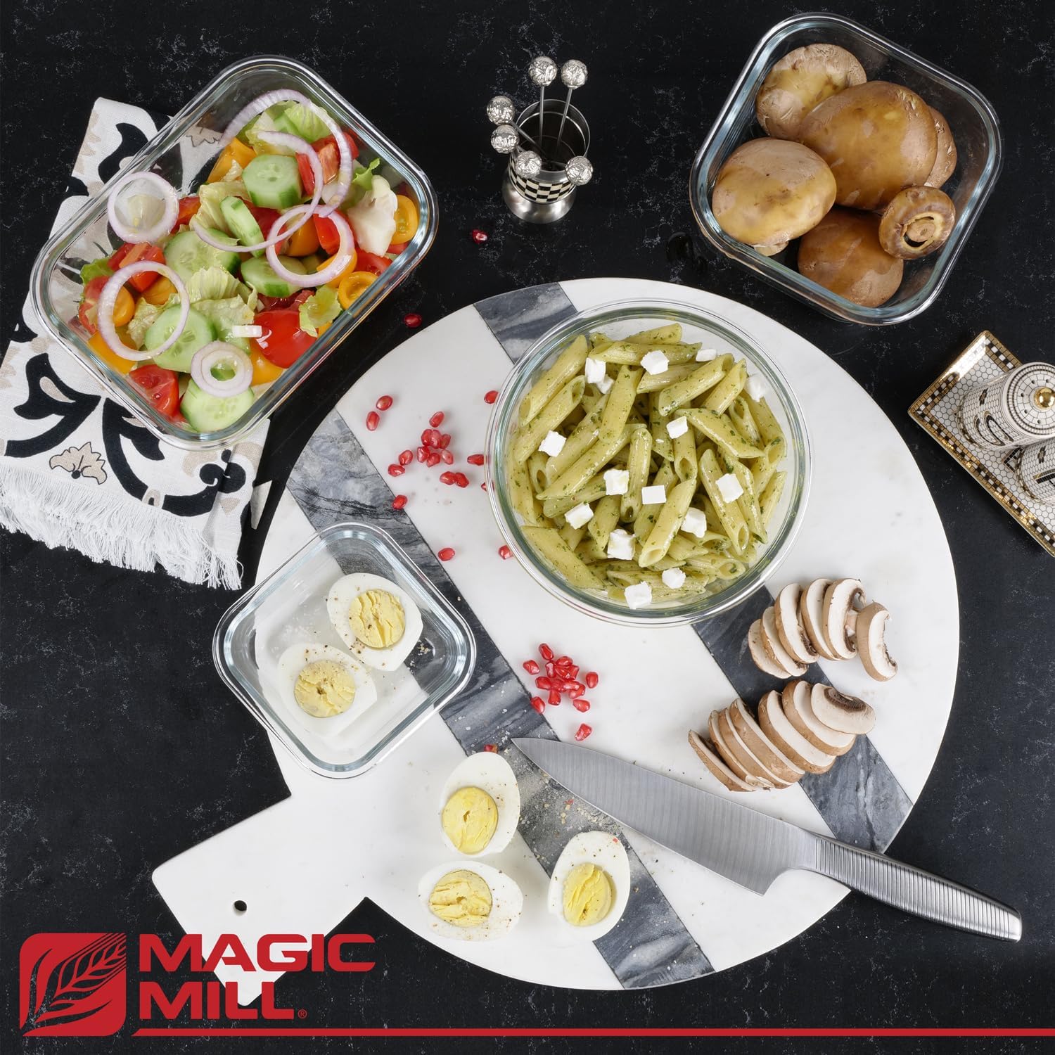 Magic Mill Premium Borosilicate Glass Food Storage Containers with lids Set | 24pc Sets with 12 Bowls & 12 Airtight Locking Lids for Lunch & Meal Prep, Safe for Oven, Freezer, Dishwasher, BPA-Free