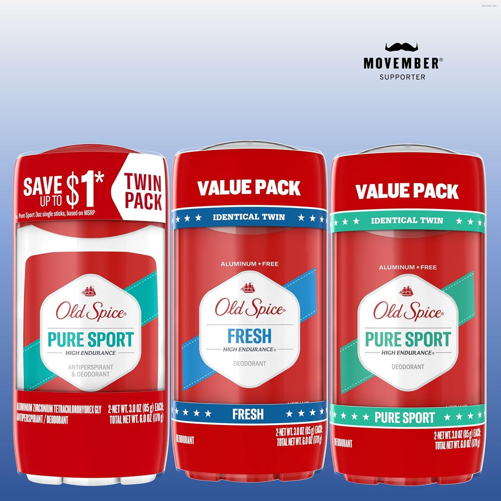 Old Spice Aluminum Free Deodorant For Men, High Endurance, 24/7 Sweat Defense & Odor Protection, 24/7 Freshness & Lasting Scent, Pure Sport Scent, 3.0 oz (Pack of 2)