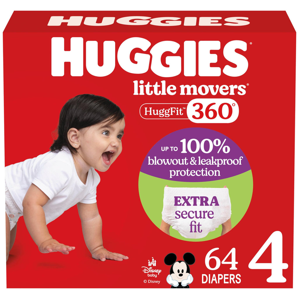 Huggies Size 6 Baby Diapers, Little Movers HuggFit 360° Baby Diapers with 360° Waistband, Size 6 (35+ lbs), 104 Count (2 Packs of 52), Packaging May Vary