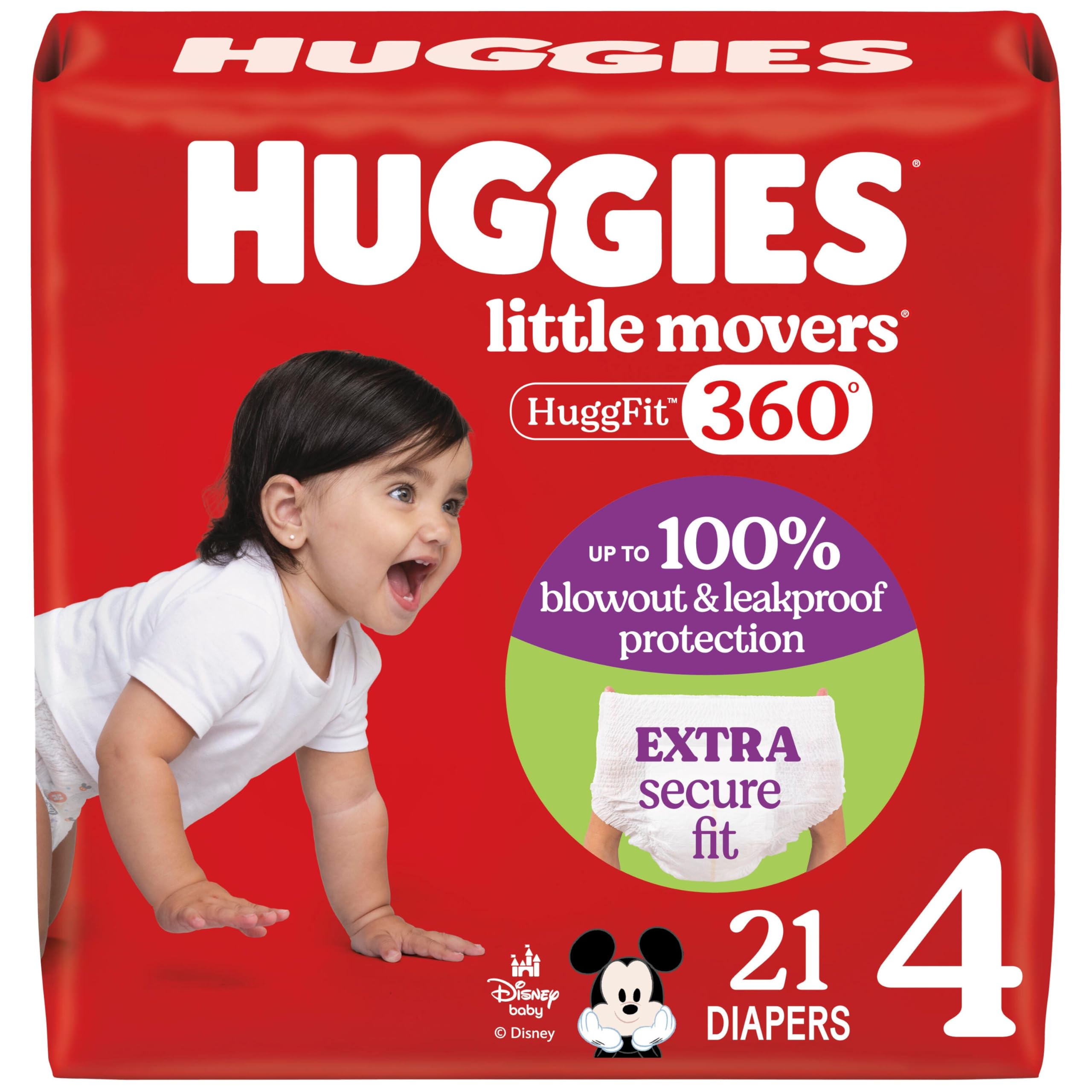Huggies Size 6 Baby Diapers, Little Movers HuggFit 360° Baby Diapers with 360° Waistband, Size 6 (35+ lbs), 104 Count (2 Packs of 52), Packaging May Vary
