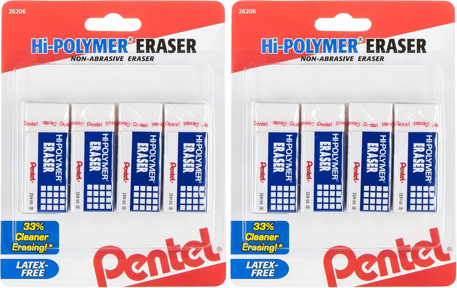 Pentel Hi-Polymer Block Eraser Small White, Pack of 4 (ZEH05BP4)