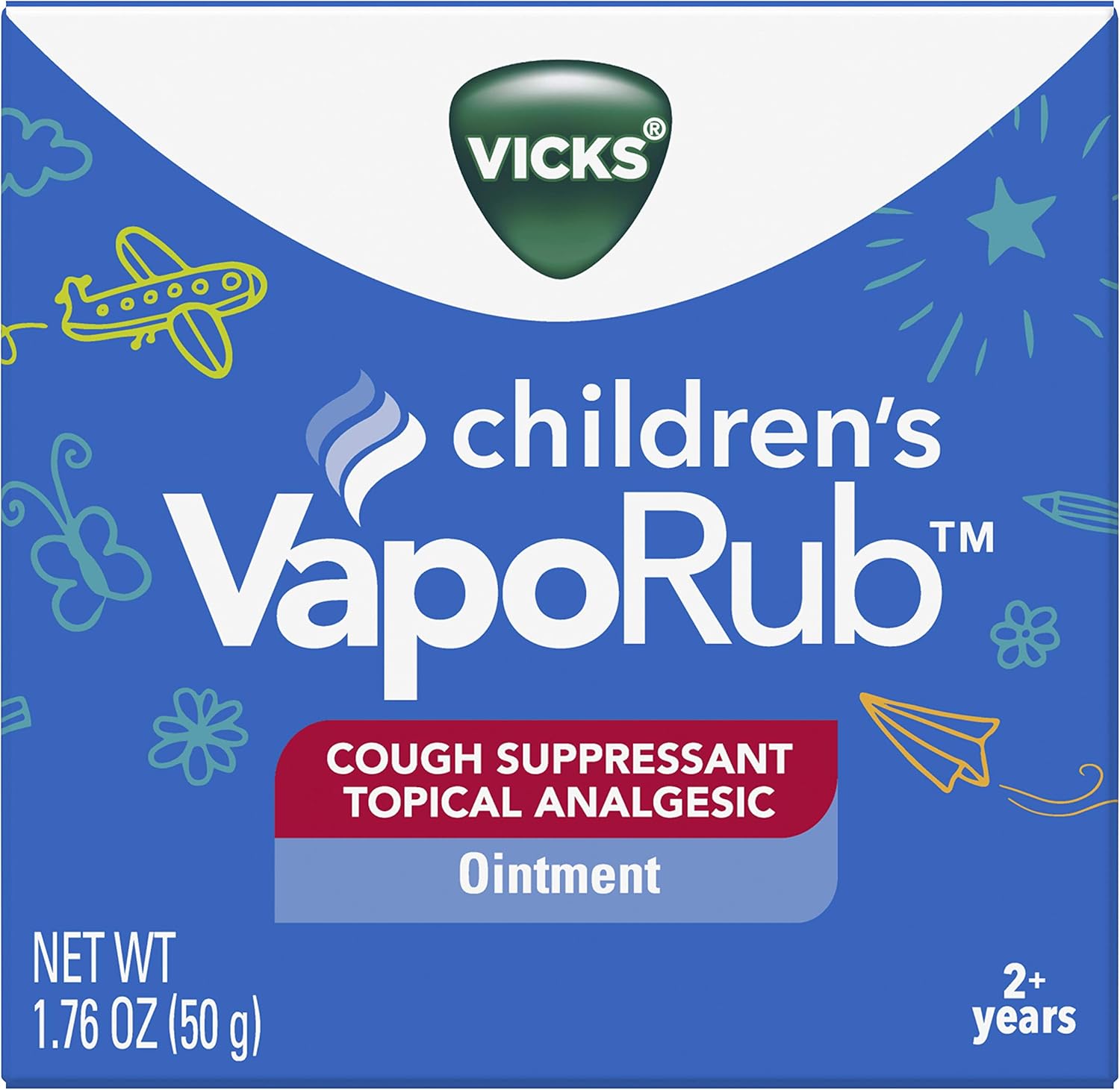 Vicks Children's VapoRub, Topical Cough Suppressant and Analgesic, Relieves Coughs and Minor Aches and Pains, Clinically Proven, Starts Working in Minutes for Fast Relief, For Children Ages 2+, 1.76oz