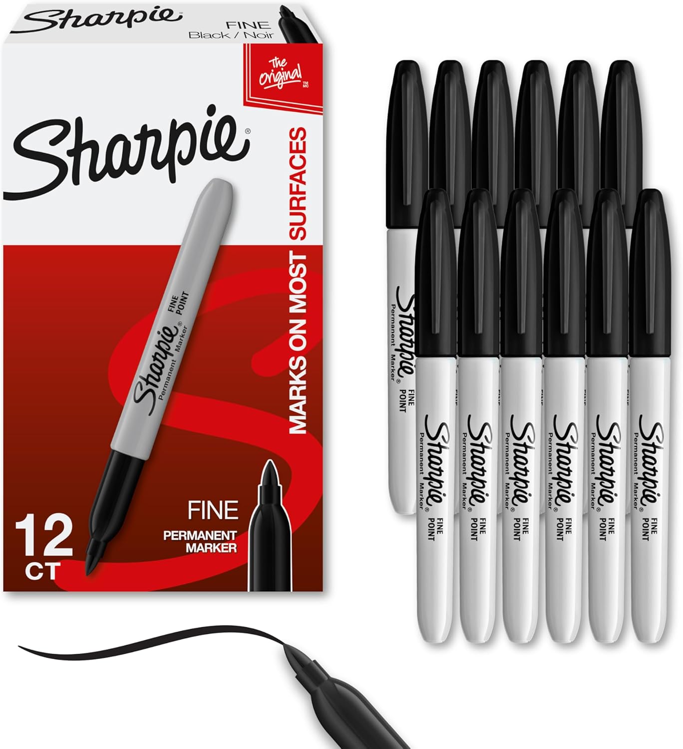 Sharpie Permanent Markers Set Quick Drying And Fade Resistant Fine Point Marker For Wood Plastic Paper Metal And More Drawing Coloring And Poster Marker Black 12 Count