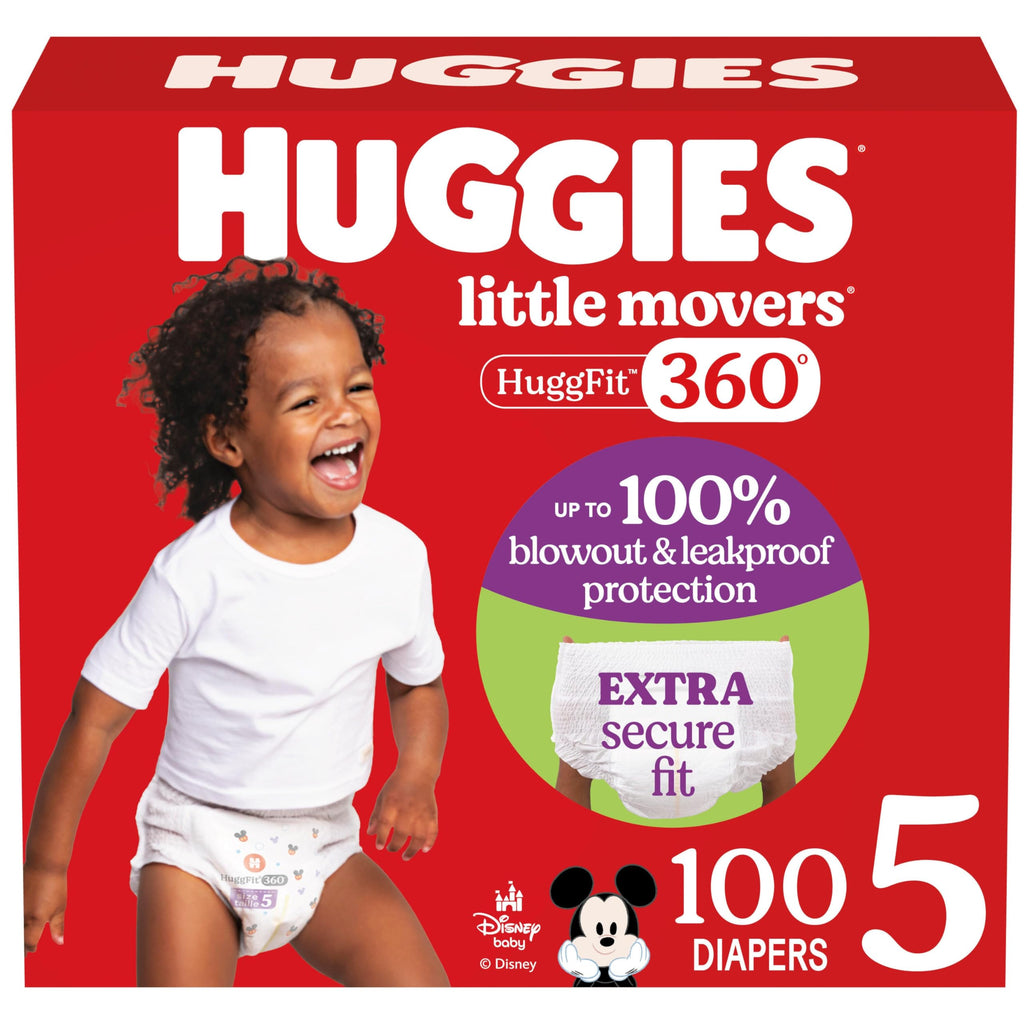 Huggies Size 6 Baby Diapers, Little Movers HuggFit 360° Baby Diapers with 360° Waistband, Size 6 (35+ lbs), 104 Count (2 Packs of 52), Packaging May Vary