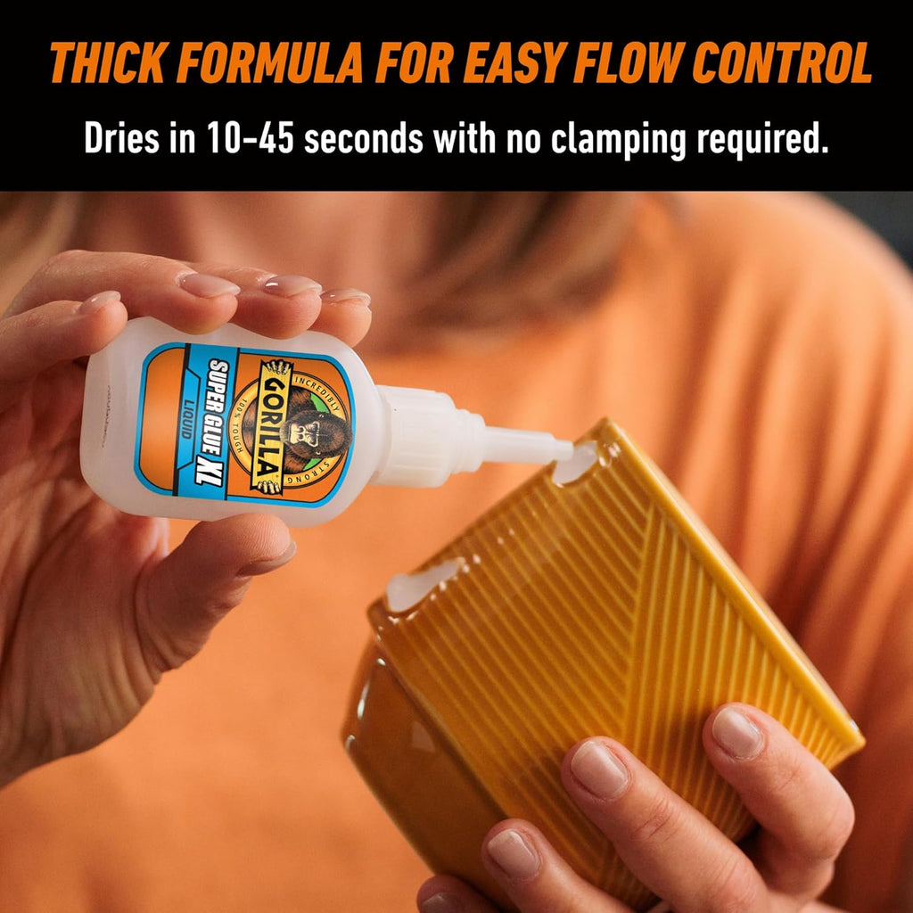 Gorilla Super Glue XL, Clear Glue, 25 Gram (Pack of 2) - All Purpose and Fast Setting for Projects and Repairs