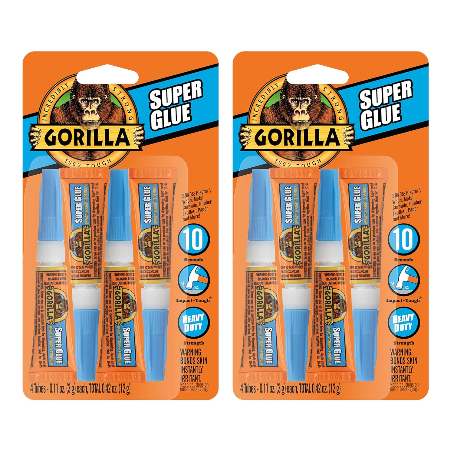 Gorilla Super Glue, Clear Glue, Four 3 Gram Tubes (Pack of 1) - All Purpose and Fast Setting for Projects and Repairs