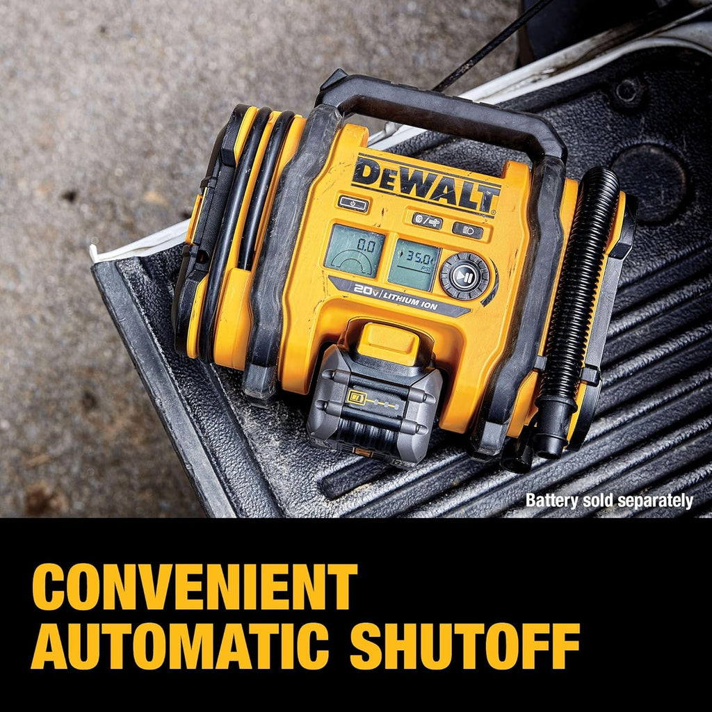 DEWALT Tire Inflator Portable Air Compressor 20V MAX, Car Air Pump with Automatic Shut Off, LED Light, Tool Only (DCC020IB)