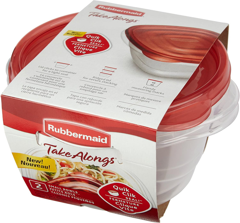 Rubbermaid TakeAlongs Small Bowl Food Storage Containers, 3.2 Cup, Tint Chili, 2 Count