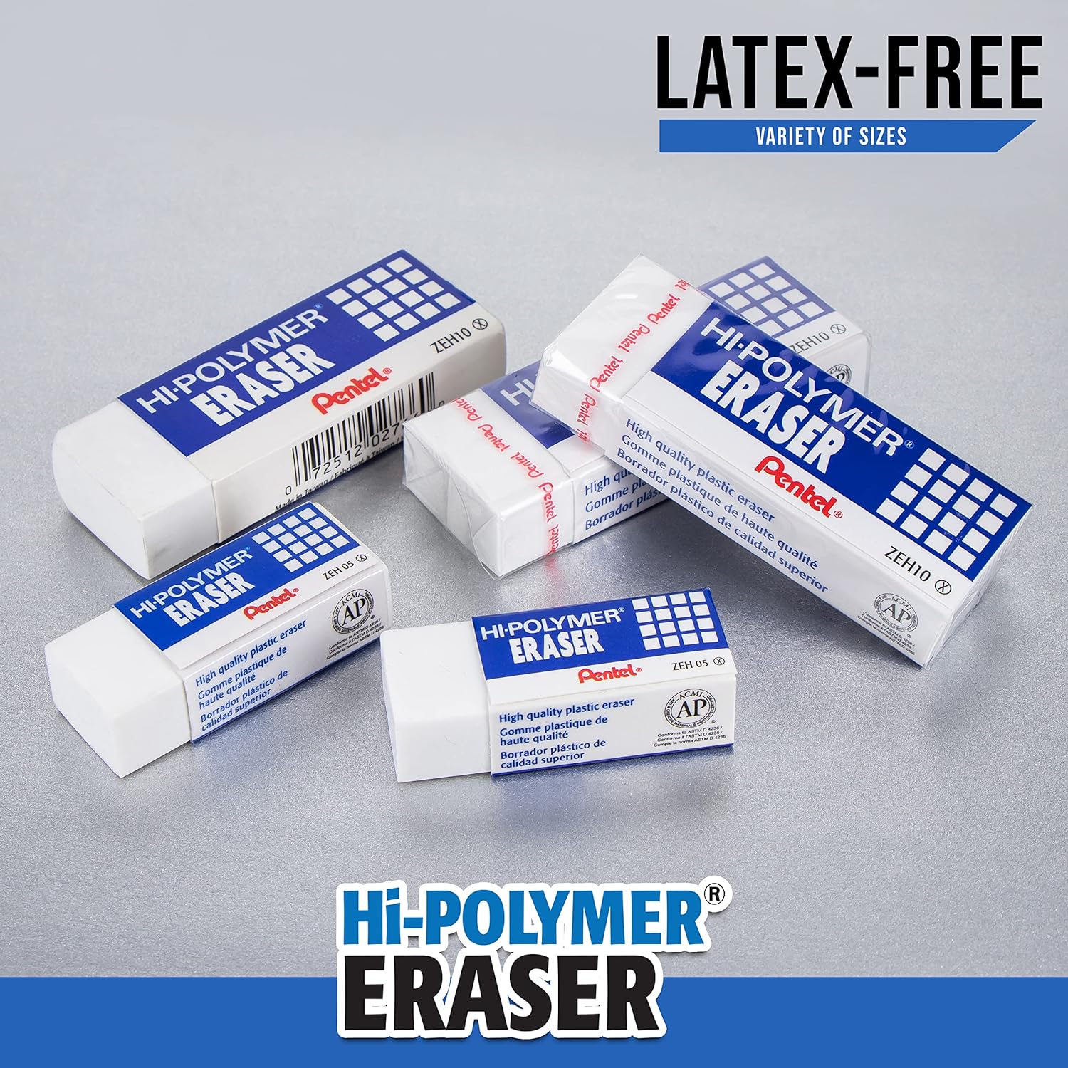 Pentel Hi-Polymer Block Eraser Small White, Pack of 4 (ZEH05BP4)