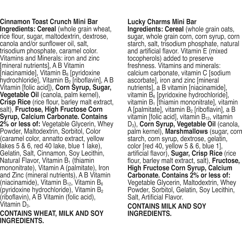 Lucky Charms and Cinnamon Toast Crunch Mini Cereal Treat Bars Variety Pack, 40 Ct, 20 oz