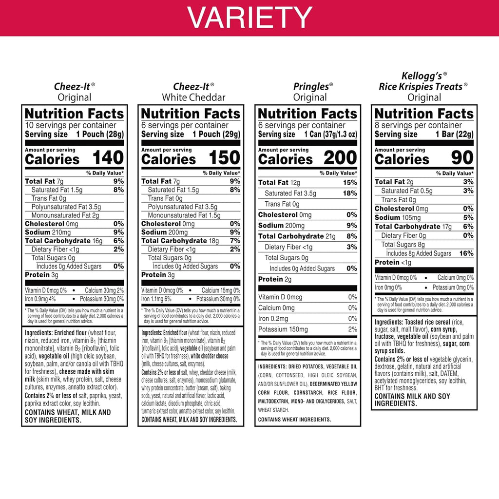 Kellogg's Cheez-It, Pringles & Rice Krispies Treats Snacks Mega Variety Pack, 30.1oz Box (30 Count)