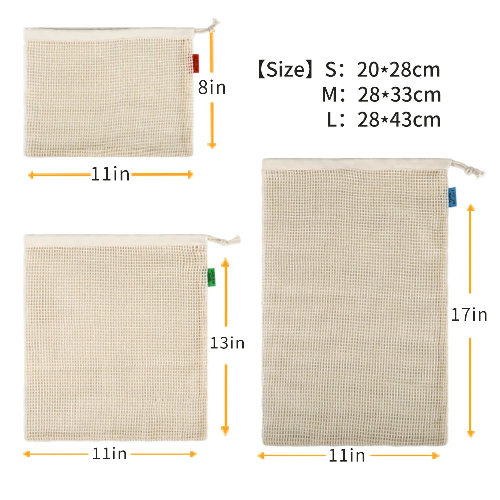 Weedi 3/6pack Reusable Cotton Mesh Produce Bags, Washable Grocery Bag Kitchen Fruit Vegetable