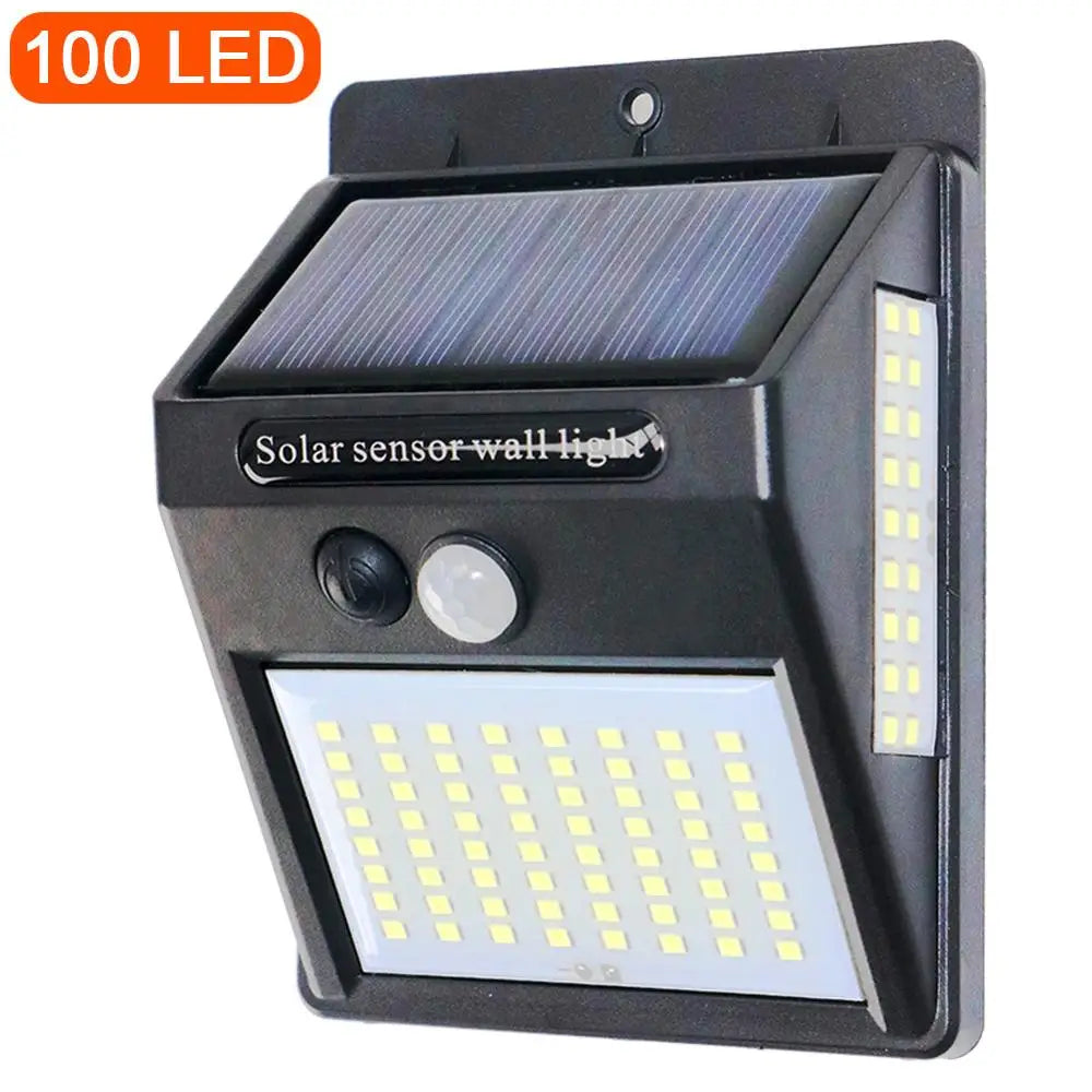 PIR Motion Sensor 100LED Sunlight control 3 sided Solar Energy Street light Yard Path Home Garden