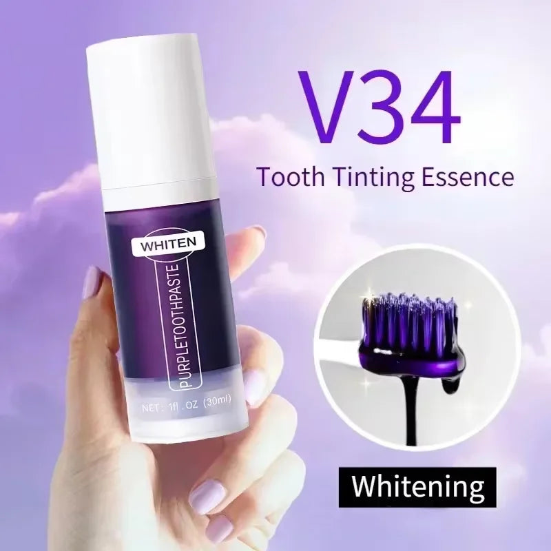 V34 Purple Teeth Whitening Toothpaste Remove Plaque Stains Cleaning Oral Hygiene Dental Bleach