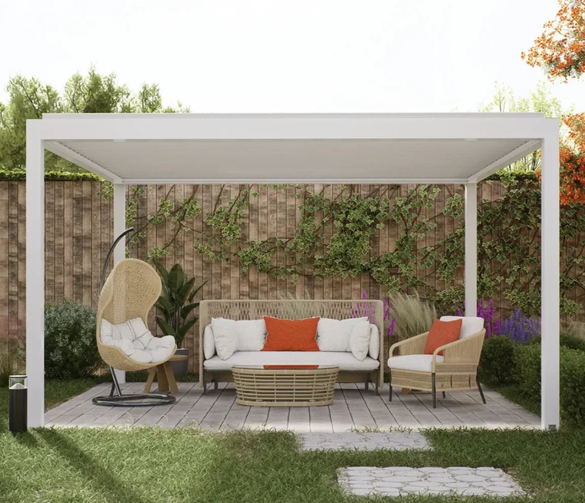 Outdoor electric aluminum louver roof waterproof dimmable LED lighting modern bioclimatic pergola