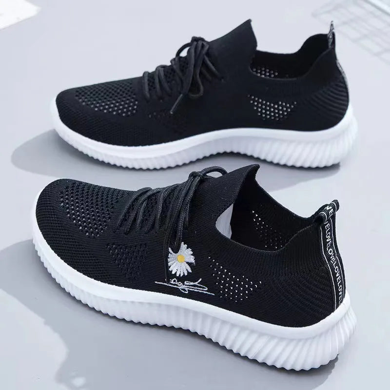 Summer Small White Shoes for Women's Casual Flying Knitted Shoes Comfortable Soft Sole Breathable