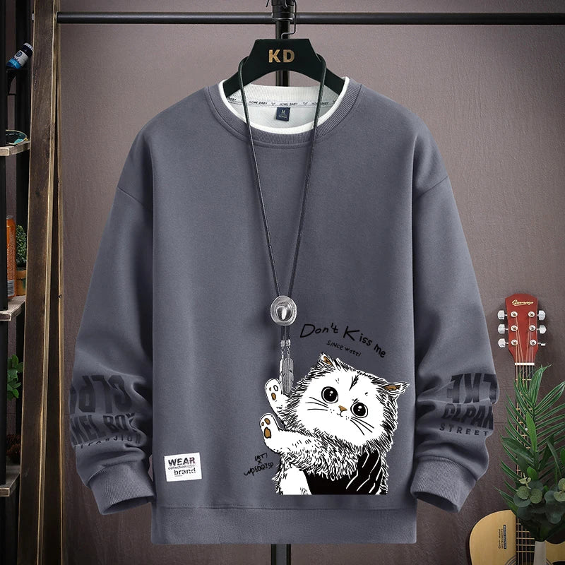 Harajuku Tops Streetwear Don't Kiss Me Cat Graphic Long Sleeve T Shirt for Men Women's Oversized T-shirts S-5XL Mens Clothing