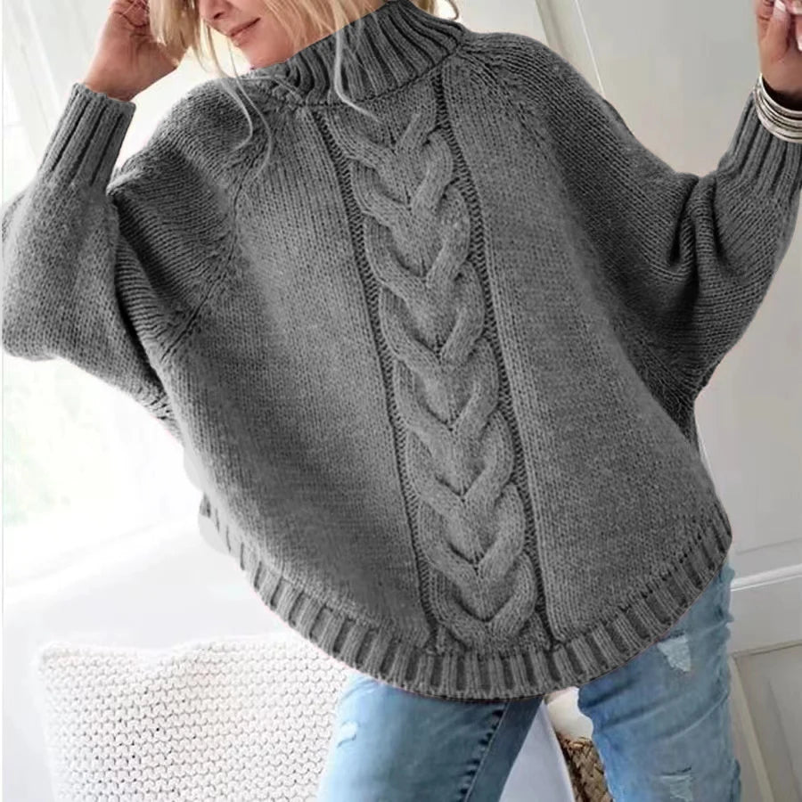 Vintage Inspired Cable Sweater  Women's Loose Fit High Neck Pullover  Fall  Winter Style Casual Everyday Autumn Wint