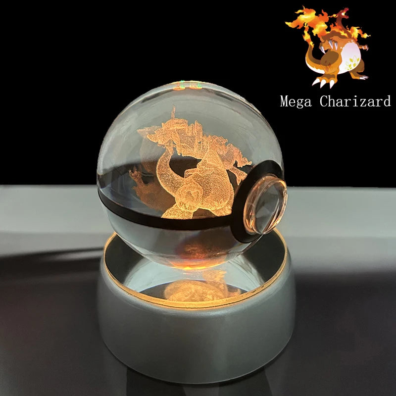 Pokemon 5CM Crystal Ball Toy 3D LED Colorful Night Light Pikachu Charizard Gengar