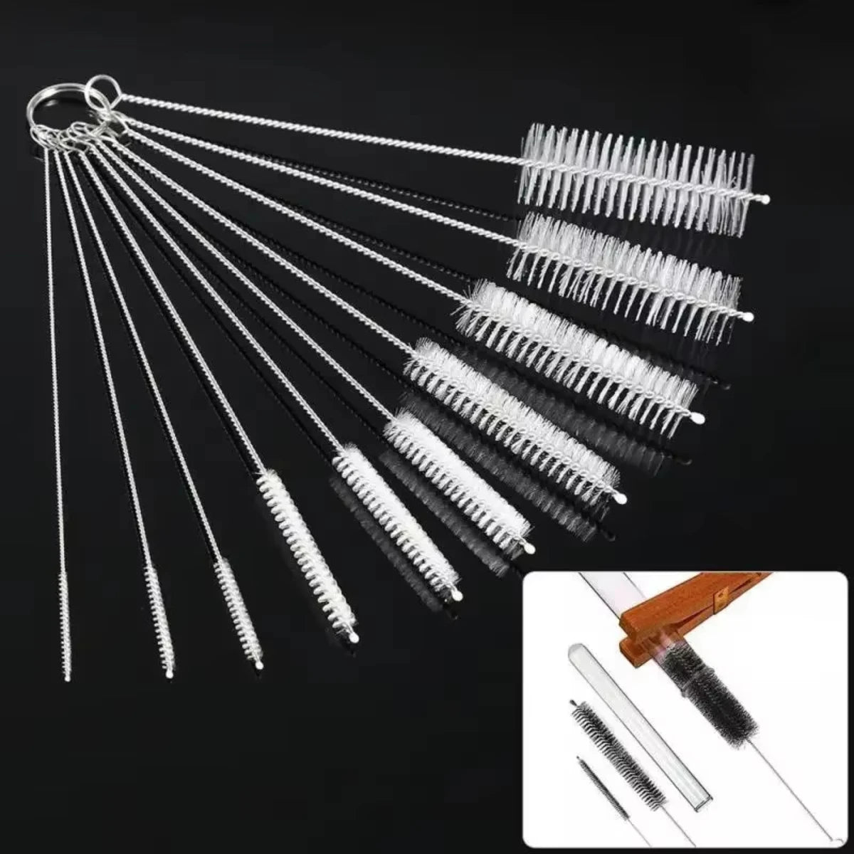 10pcs Nylon Cleaning Brush Set Test Tube Bottle Straw Washing Cleaner Bristle Kit Household Cleaning Tools