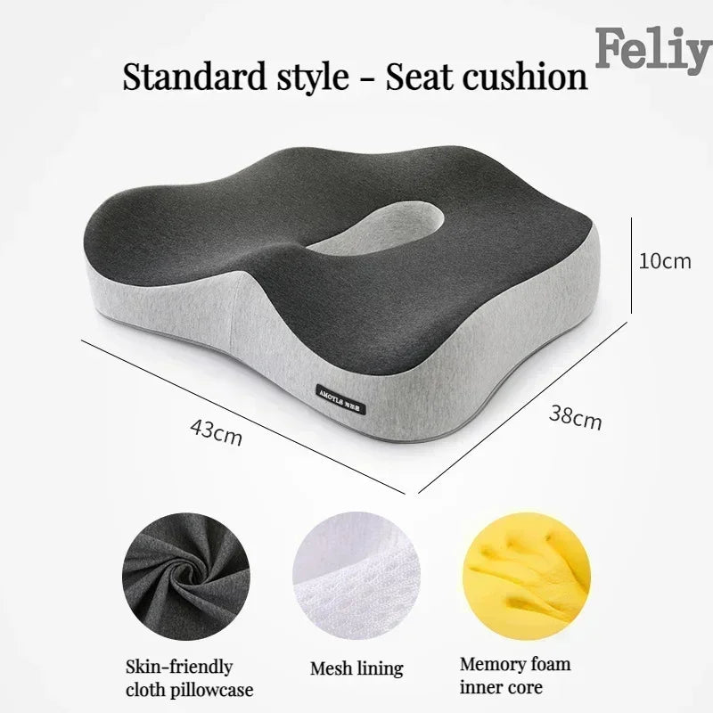 Memory Foam Office Chair Cushion Car Seat Support Pads Buttocks Pillow Massage Hips Orthopedic