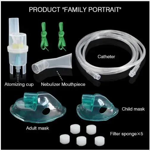 Adult Kid Inhaler Set Soft Tube Inhaler Catheter Nebulizer Cup Mask Filters Family Home Air Compressor
