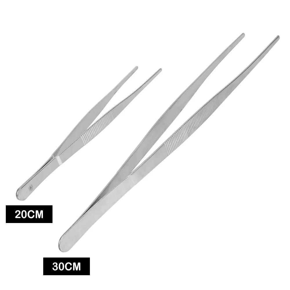 20CM/30CM Toothed Tweezer Straight Tweezer Long Barbecue Food Tong Stainless Steel Home Garden