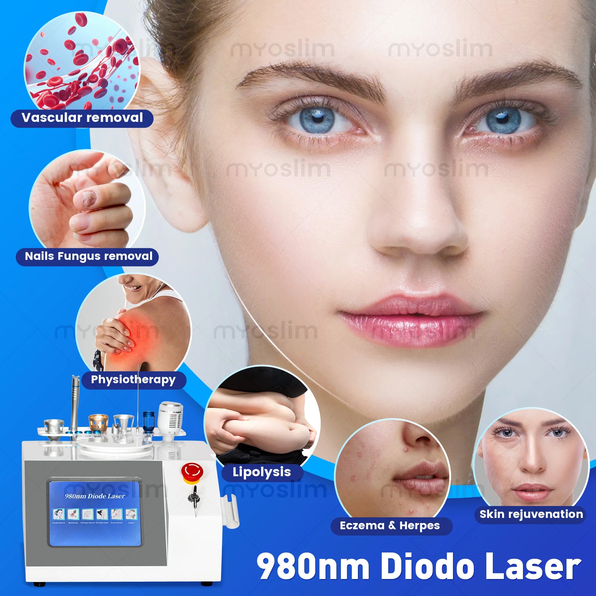 Best 30W 6 in 1 980nm Diode Laser Blood Vessels Removal Nail Fungus 980 Diode Laser Vascular