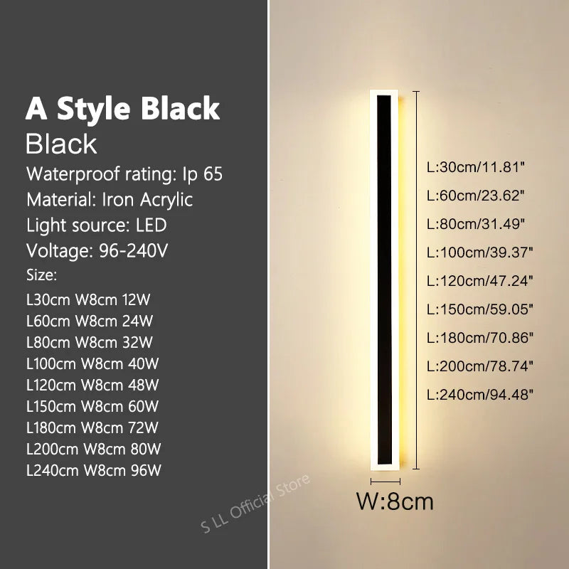 Modern Waterproof outdoor Long Strip LED wall lamps IP65 Aluminum Wall Light Garden porch Sconce