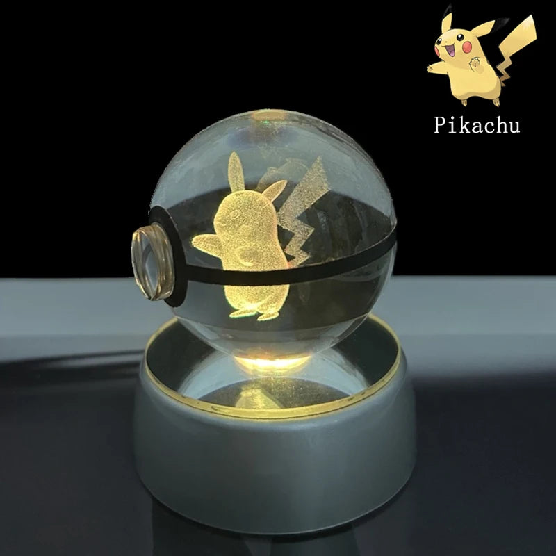 Pokemon 5CM Crystal Ball Toy 3D LED Colorful Night Light Pikachu Charizard Gengar