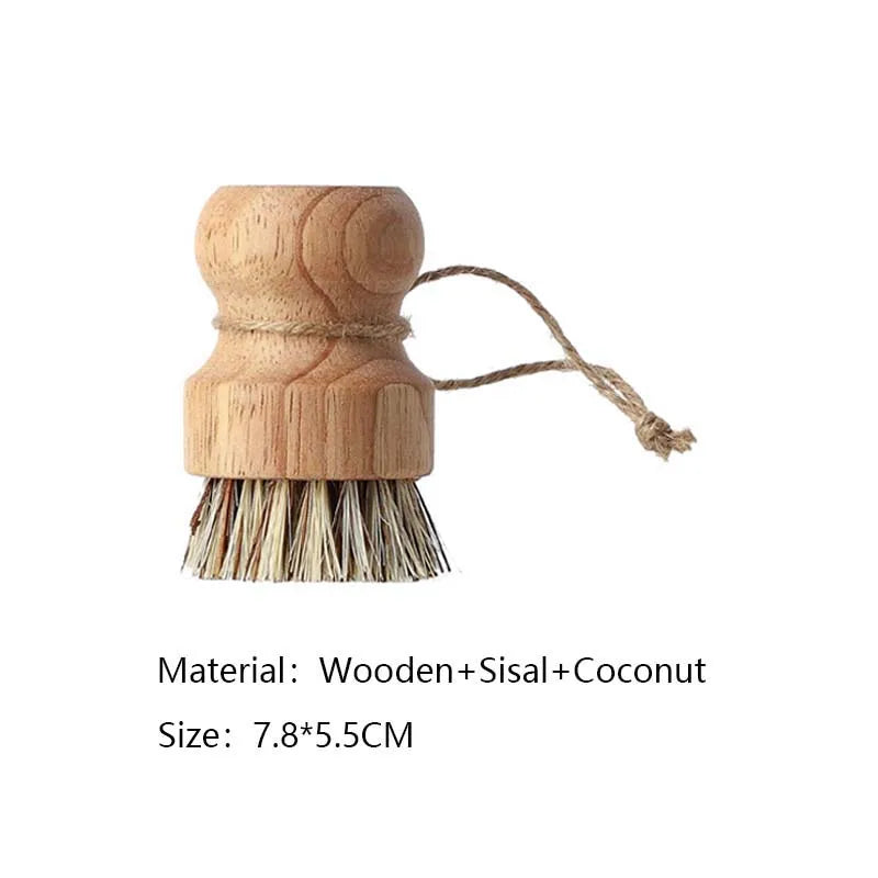 Kitchen dish brush Wooden handle and sisal coconut Multifunctional cleaning tools kitchen scrubbing brush