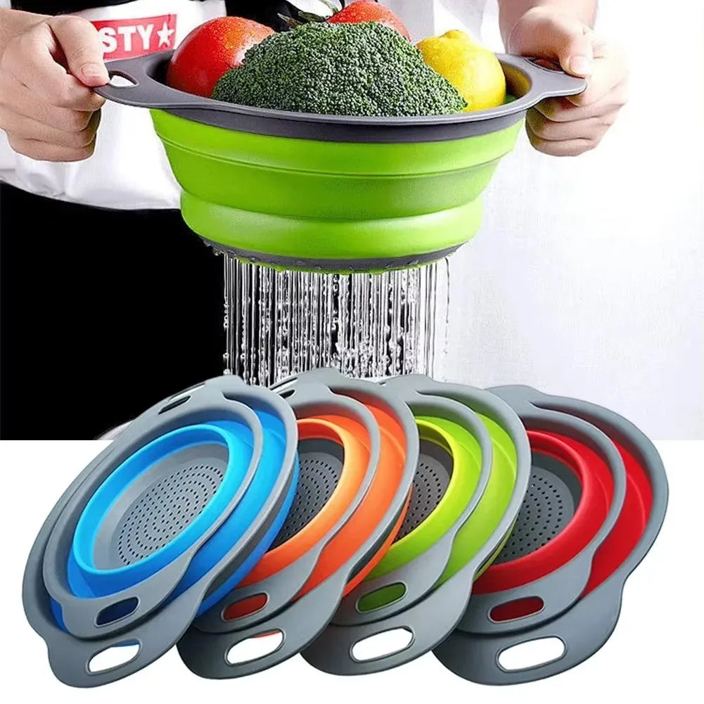 Silicone Folding Drain Basket Fruit Vegetable Washing Basket Foldable Strainer Colander Collapsible Drainer